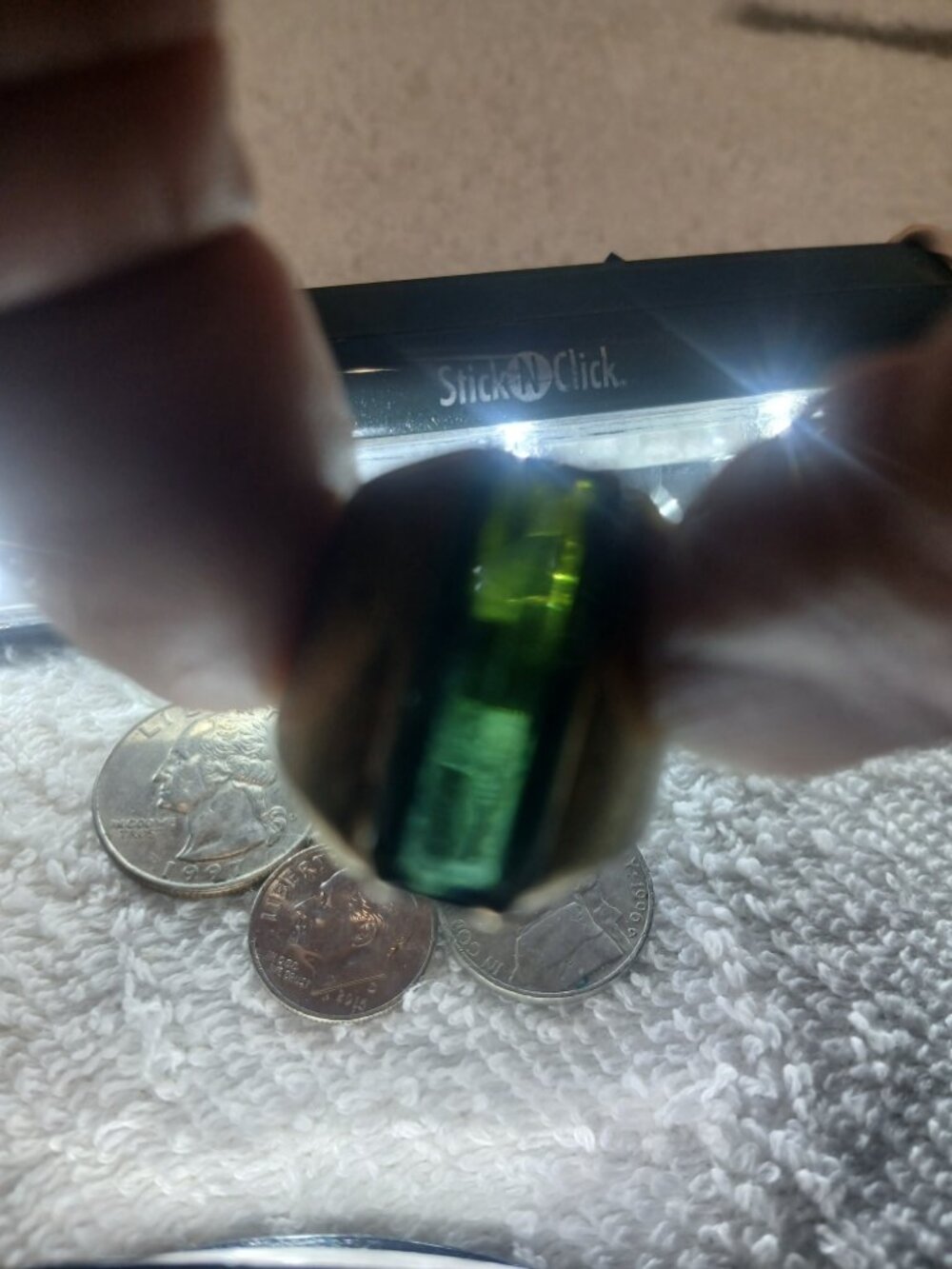 Vintage Men's Brass Ring with Green Tourmaline Stone